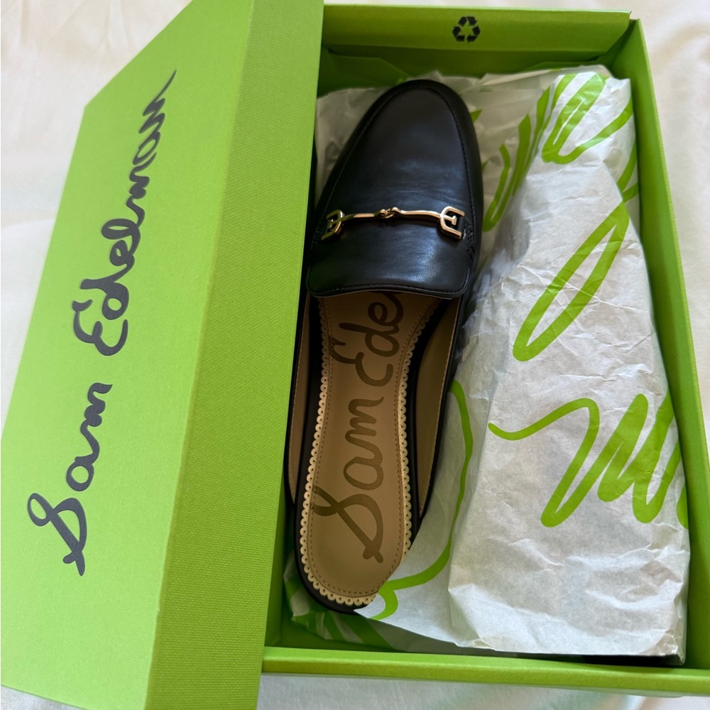 Sam Edelman Linnie Black Leather Mule with Gold Horsebit